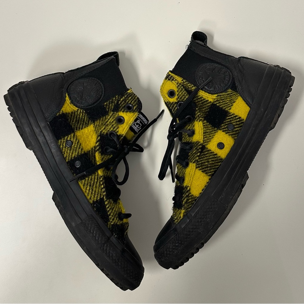 CONVERSE X WOOLRICH CTAS women's black yellow plaid chelsee high top boots, 10US